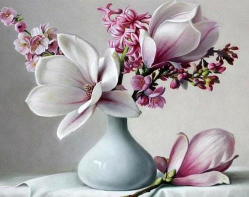 Blooming Serenity: DIY White Flower Painting by Numbers (40x50) - Vogue Aura