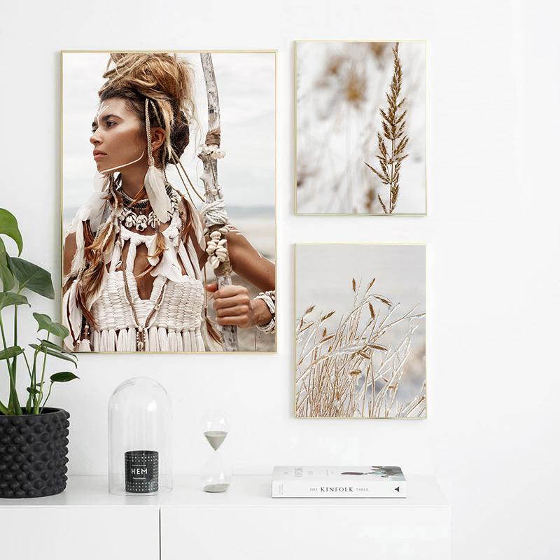 Bohemian Breeze: Grass Reed Canvas Art for Modern Spaces - Vogue Aura