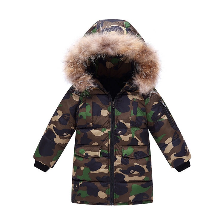 Children's Down And Wadded Jacket Camouflage Fur Collar Detachable Thickened Warm - Vogue Aura