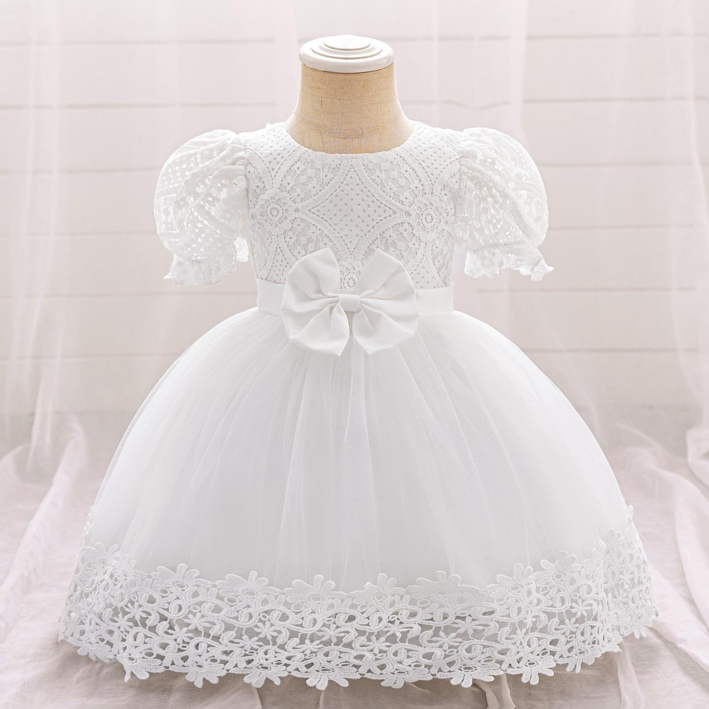 New Girls Embroidered Bow Dress - Vogue Aura