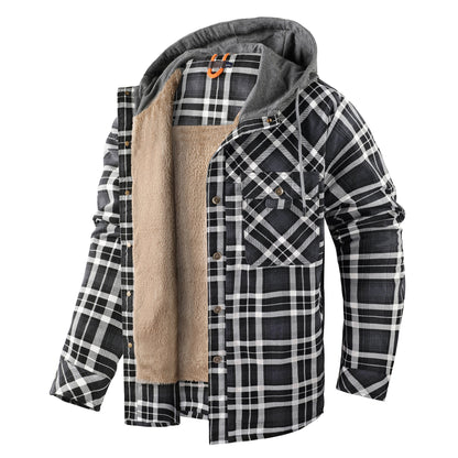 Men's Fleece-lined Plaid Hooded Jacket for Autumn and Winter - Vogue Aura