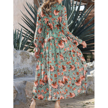 Floral Long Sleeve A-Line Dress - Vogue Aura