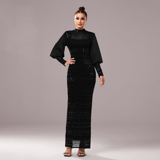 Elegant Long Sleeve Black Evening Dress