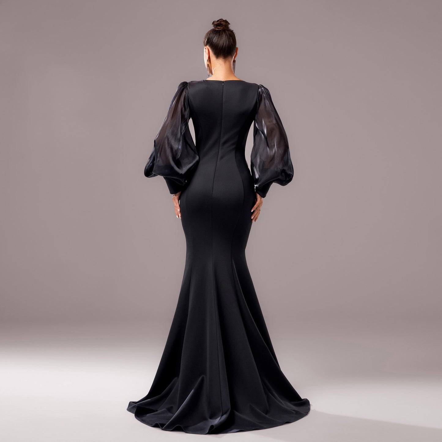 Elegant Black Long Sleeve High Waist Dress with Sequins - Vogue Aura