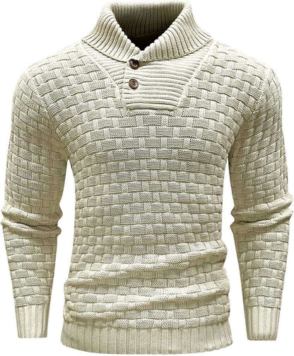 Men's Slim Turtleneck Sweater With Button Design Fashion Casual Solid Color Pullover Top Clothing - Vogue Aura