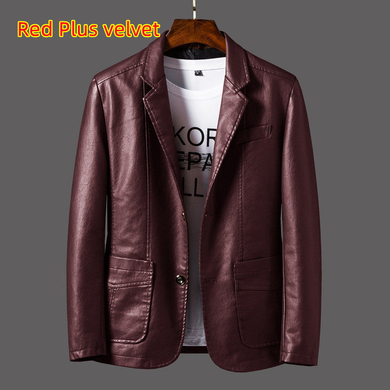 Elegant Leather Men's Jacket with Studded Lapels and Multi-Pocket Design - Vogue Aura