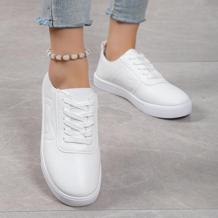 Elegant Casual Lace-Up White Sneakers with Round Toe Design - Vogue Aura