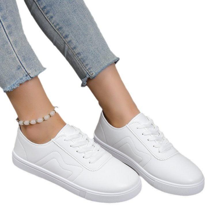 Elegant Casual Lace-Up White Sneakers with Round Toe Design - Vogue Aura