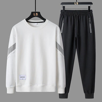 Casual Cozy Set: Men's Round Neck Sweatshirt and Pants Ensemble - Vogue Aura