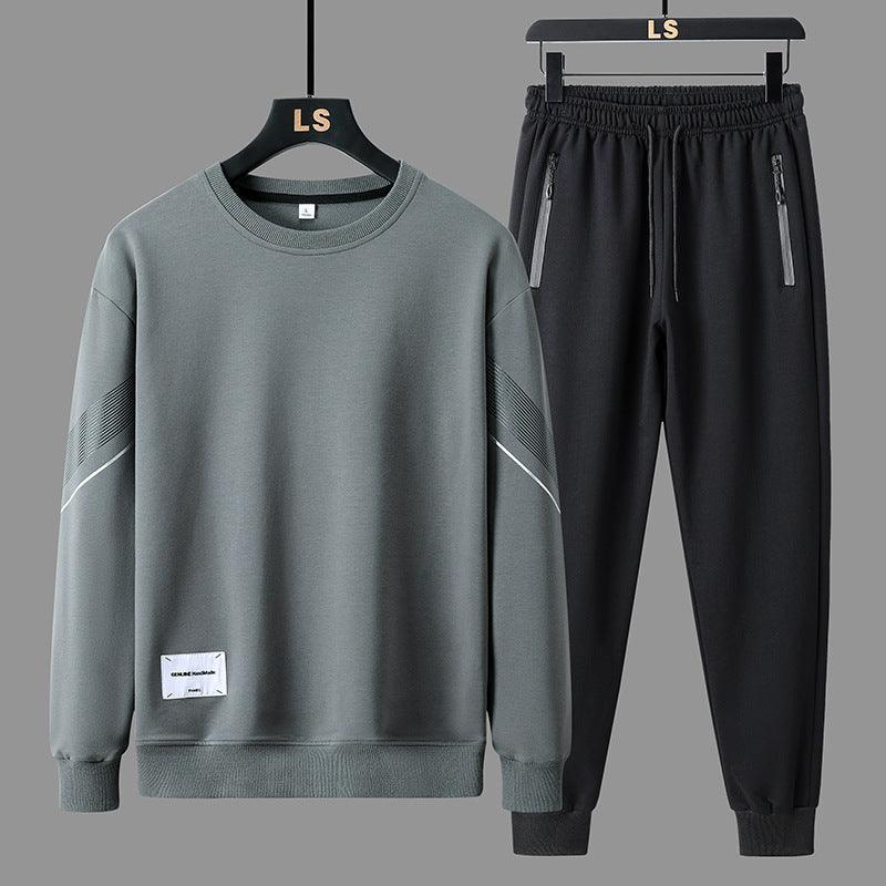 Casual Cozy Set: Men's Round Neck Sweatshirt and Pants Ensemble - Vogue Aura