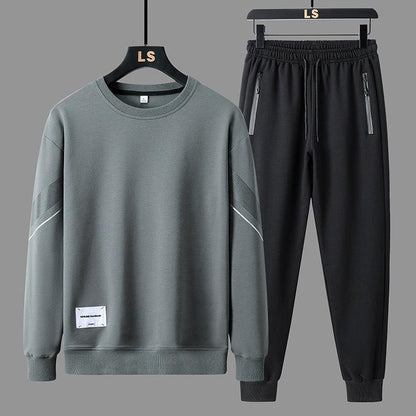 Casual Cozy Set: Men's Round Neck Sweatshirt and Pants Ensemble - Vogue Aura