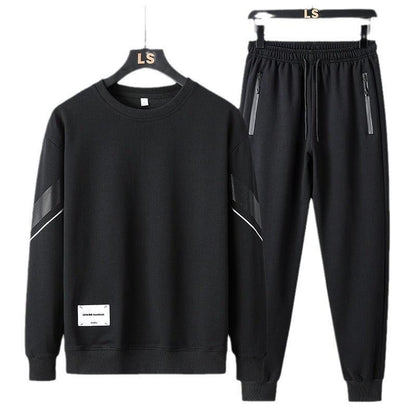 Casual Cozy Set: Men's Round Neck Sweatshirt and Pants Ensemble - Vogue Aura