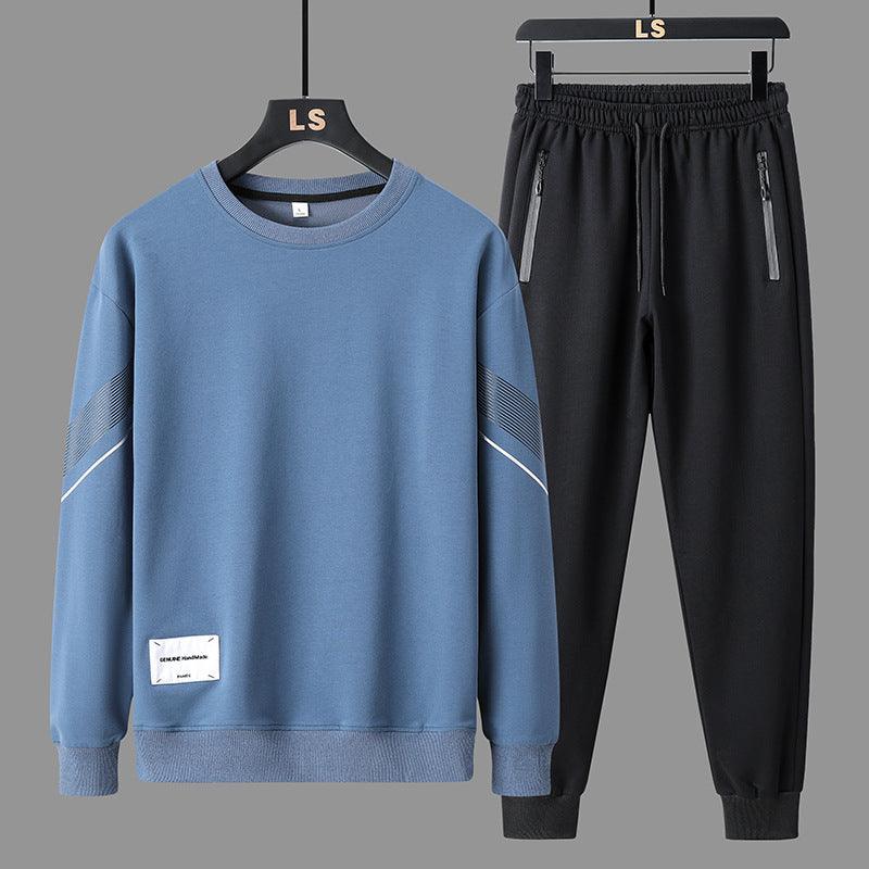 Casual Cozy Set: Men's Round Neck Sweatshirt and Pants Ensemble - Vogue Aura