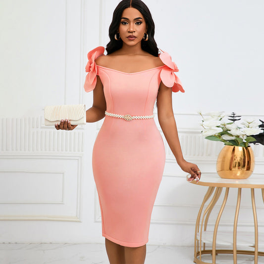 Elegant Floral High-Waist Dress with Belts - Vogue Aura