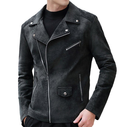 Men's Velvet Padded Leather Coat with Suit Collar - Vogue Aura