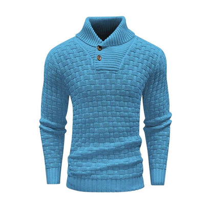 Men's Slim Turtleneck Sweater With Button Design Fashion Casual Solid Color Pullover Top Clothing - Vogue Aura