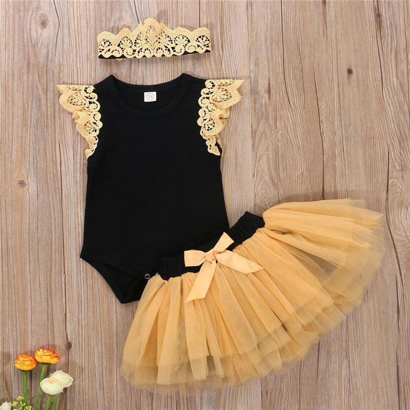 Charming Black Cotton Outfit Set for Baby Girls with Bow and Ruffled Bodysuit - Vogue Aura