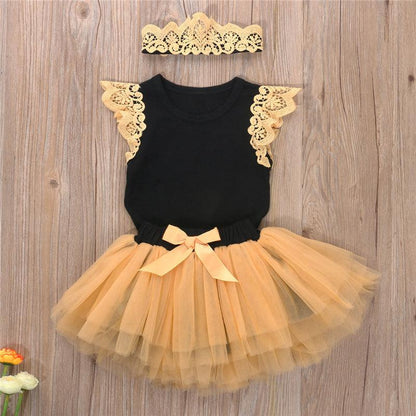 Charming Black Cotton Outfit Set for Baby Girls with Bow and Ruffled Bodysuit - Vogue Aura