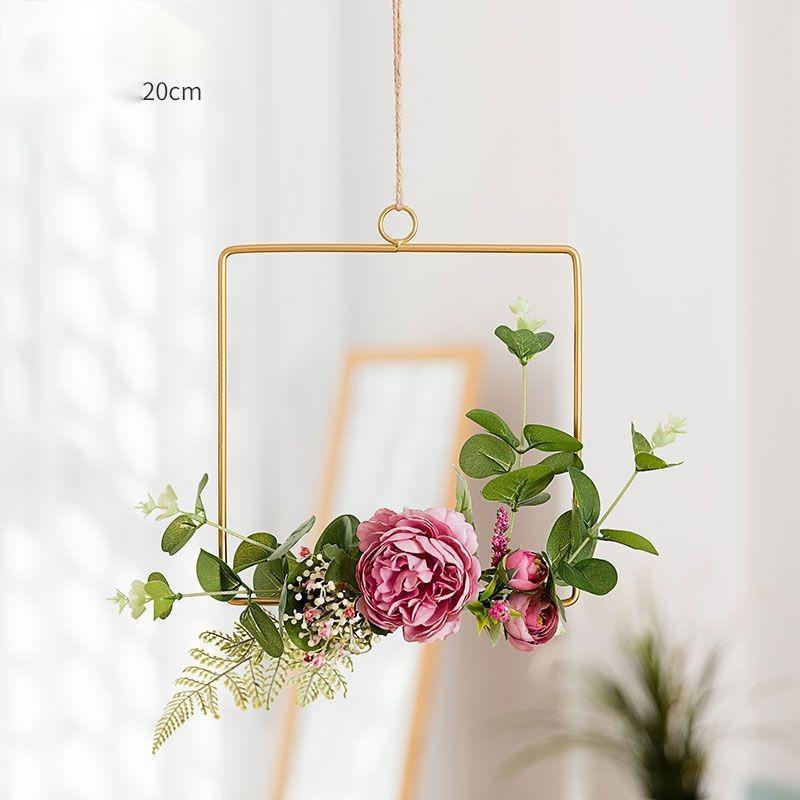 Charming Handmade Iron Wall Art with Artificial Floral Accents - Vogue Aura