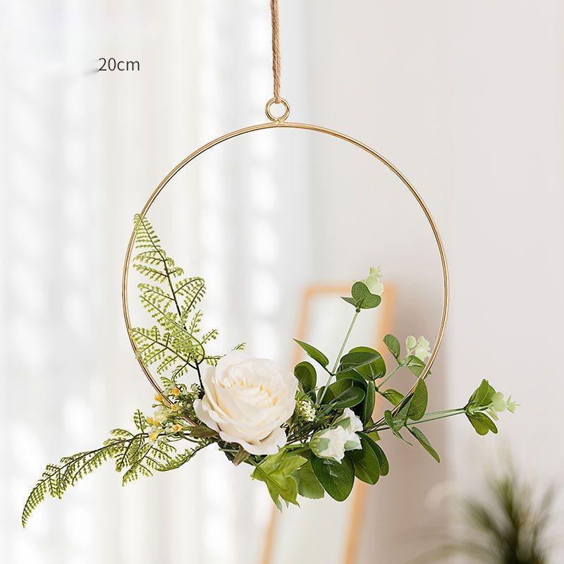 Charming Handmade Iron Wall Art with Artificial Floral Accents - Vogue Aura