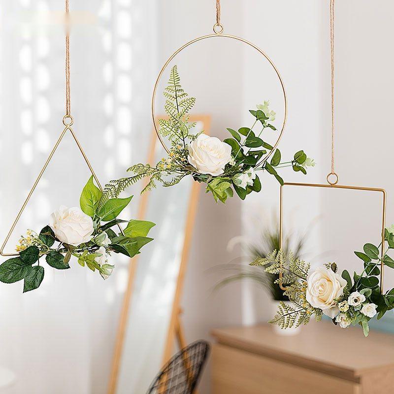 Charming Handmade Iron Wall Art with Artificial Floral Accents - Vogue Aura