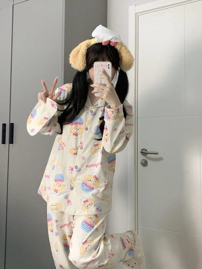 Charming Japanese-Inspired Long Sleeve Pajama Set for Women - Vogue Aura