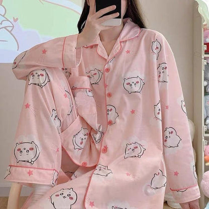 Charming Japanese-Inspired Long Sleeve Pajama Set for Women - Vogue Aura