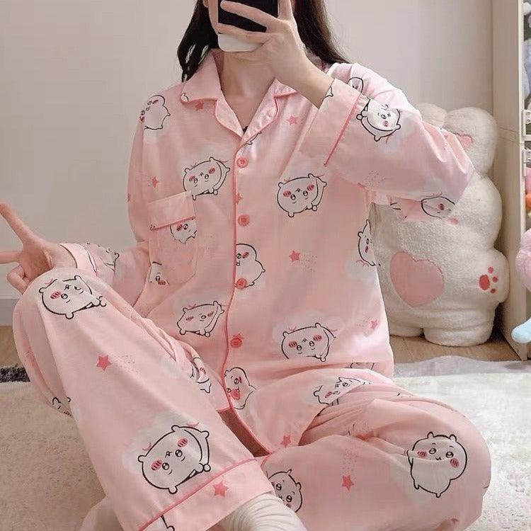 Charming Japanese-Inspired Long Sleeve Pajama Set for Women - Vogue Aura