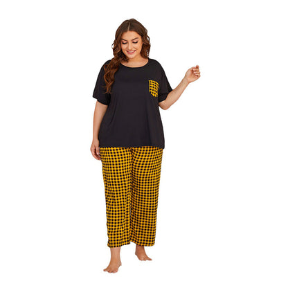 Chic Black and Yellow Plaid Short-Sleeved Pajama Set for Women - Vogue Aura