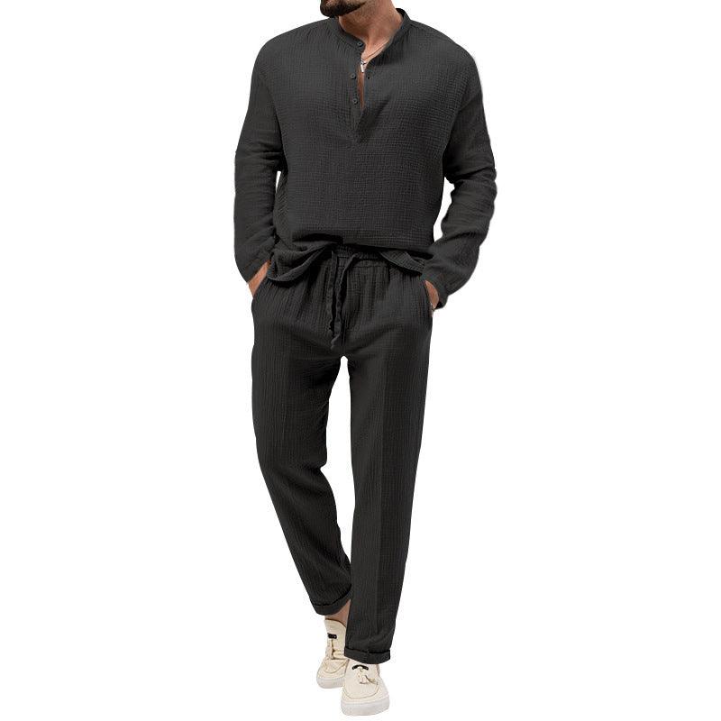 Chic Casual Long Sleeve T-Shirt and Trouser Set for Ultimate Comfort - Vogue Aura