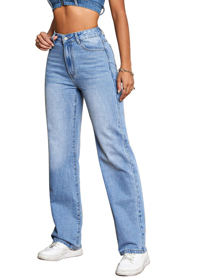 Chic Comfort High-Waisted Loose-Fit Denim Jeans for Effortless Elegance - Vogue Aura