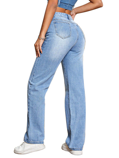 Chic Comfort High-Waisted Loose-Fit Denim Jeans for Effortless Elegance - Vogue Aura