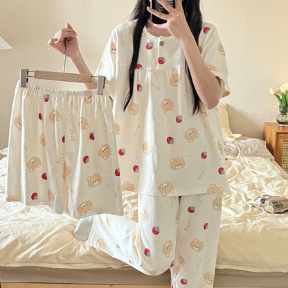 Chic Three-Piece Women's Pajama Set for Spring and Summer - Vogue Aura