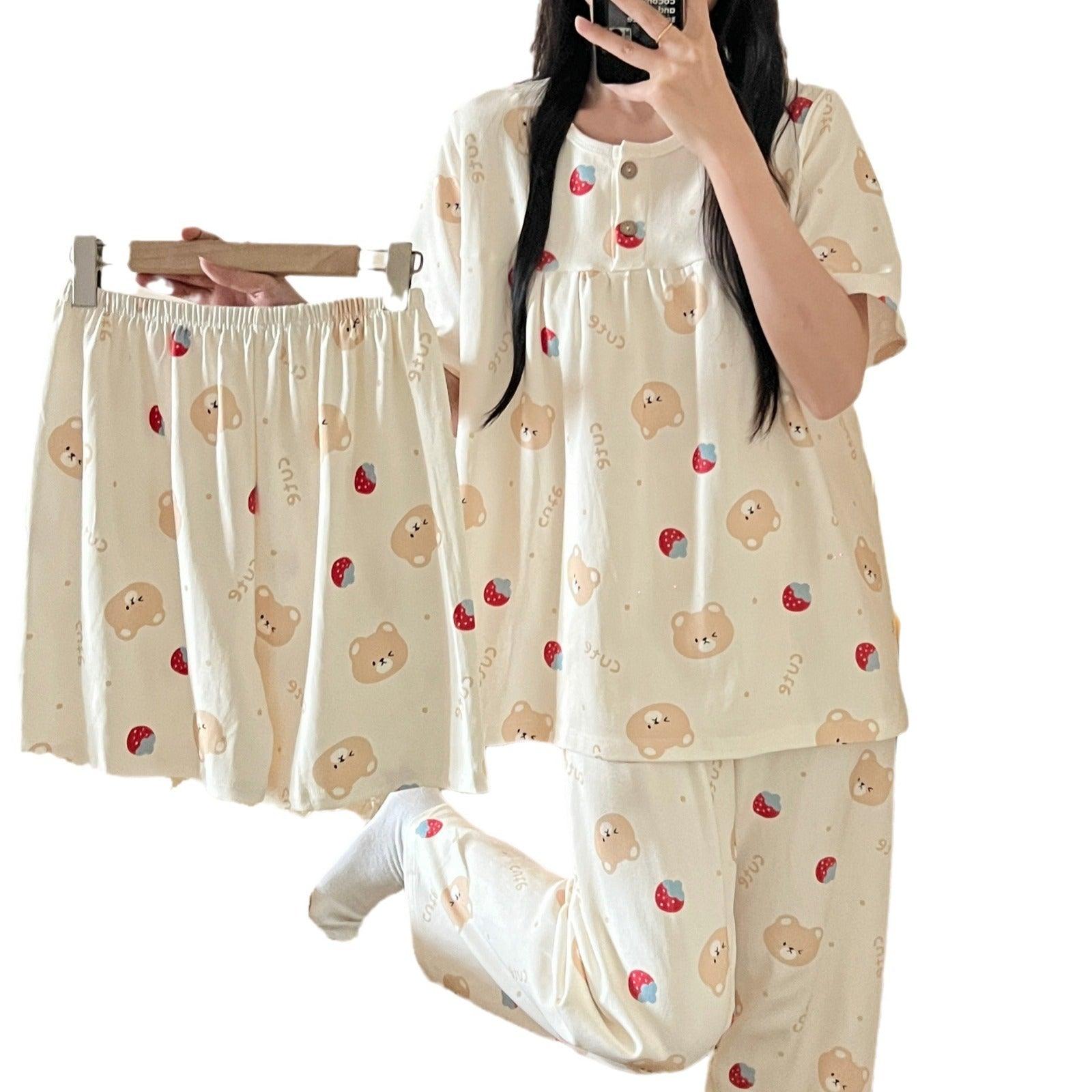 Chic Three-Piece Women's Pajama Set for Spring and Summer - Vogue Aura