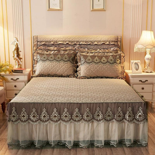 Chic Embroidered Quilted Lace Bed Skirt - Vogue Aura