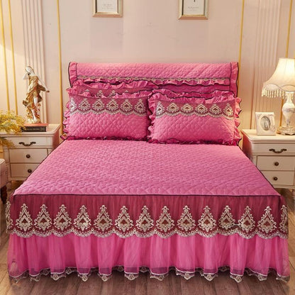 Chic Embroidered Quilted Lace Bed Skirt - Vogue Aura