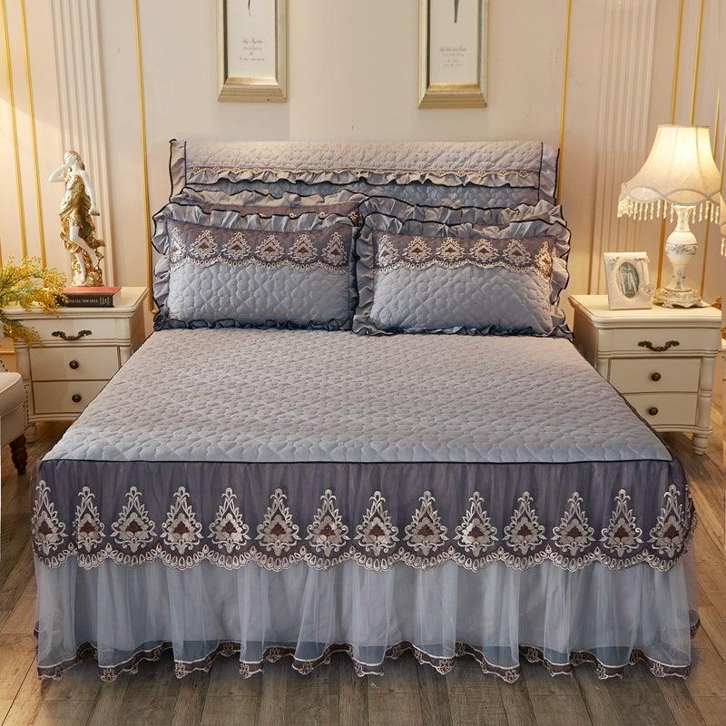 Chic Embroidered Quilted Lace Bed Skirt - Vogue Aura