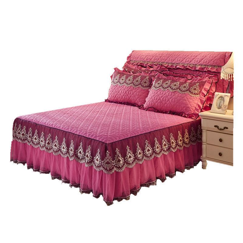 Chic Embroidered Quilted Lace Bed Skirt - Vogue Aura