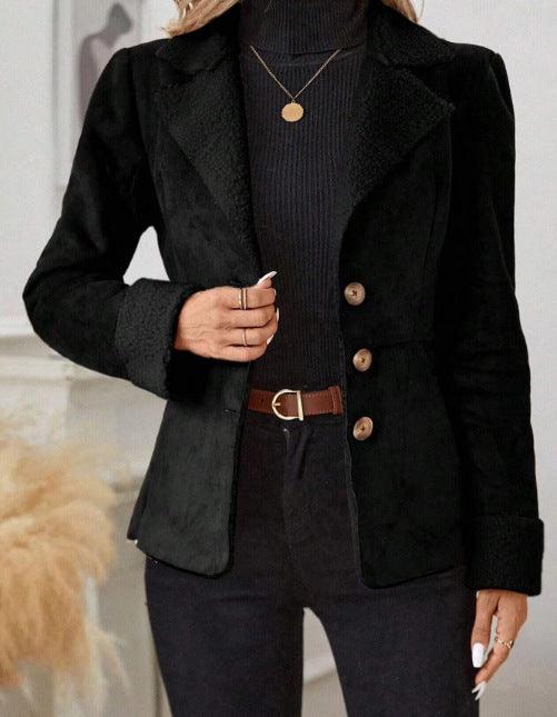 Luxurious Fur-Lined Lapel Jacket with Stylish Pockets - Vogue Aura