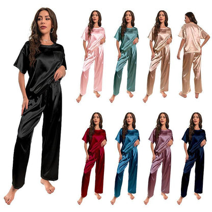 Chic Ice Silk Short Sleeve Summer Pajama Set for Women - Vogue Aura