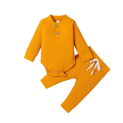 Chic Long Sleeve Cotton Bodysuit & Pants Set - Vogue Aura