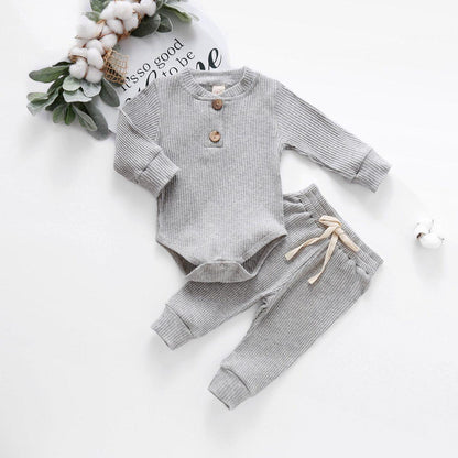 Chic Long Sleeve Cotton Bodysuit & Pants Set - Vogue Aura