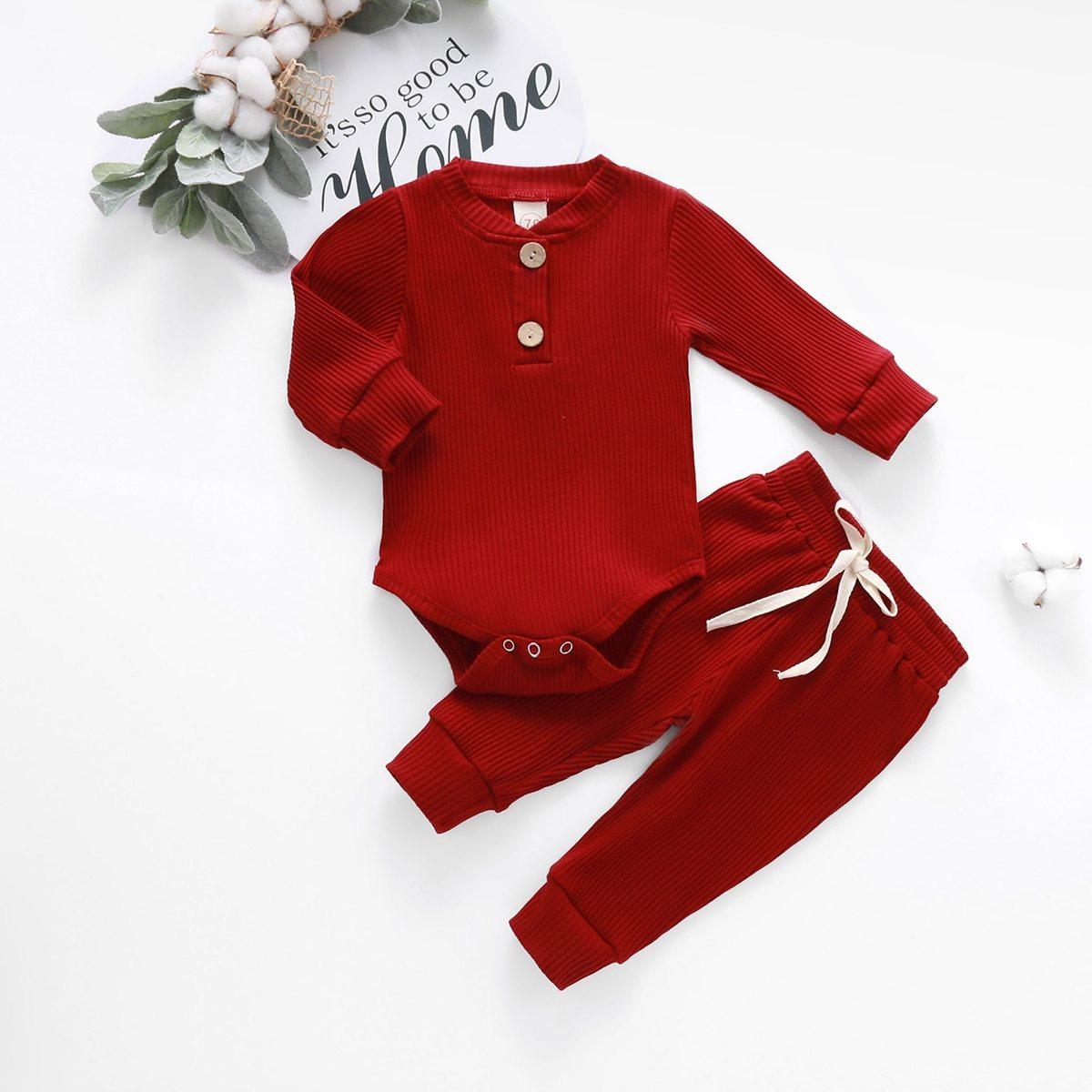 Chic Long Sleeve Cotton Bodysuit & Pants Set - Vogue Aura