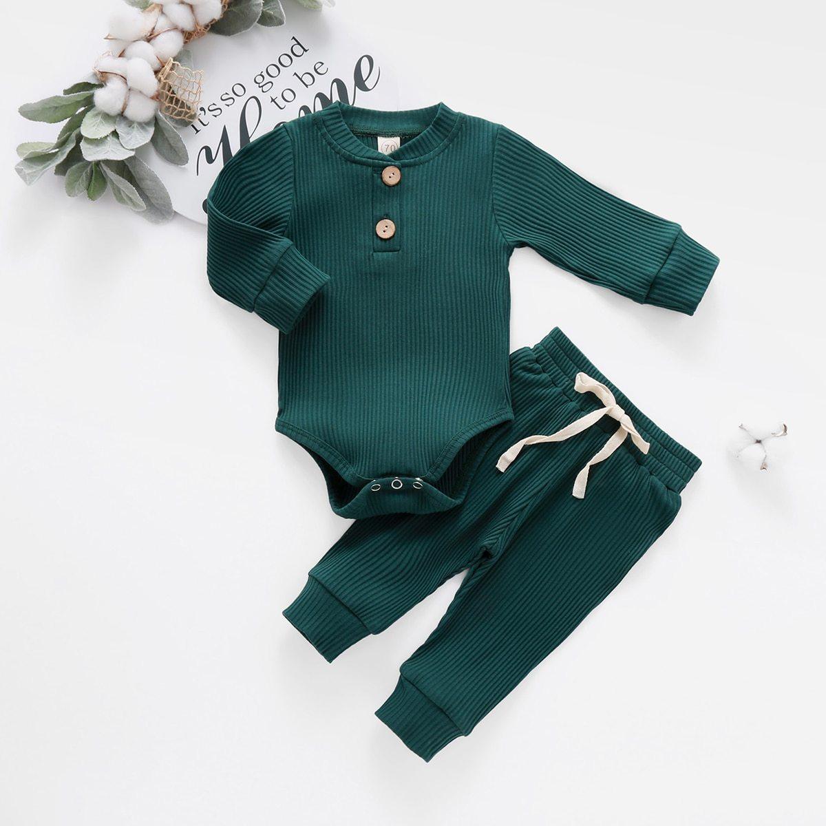 Chic Long Sleeve Cotton Bodysuit & Pants Set - Vogue Aura