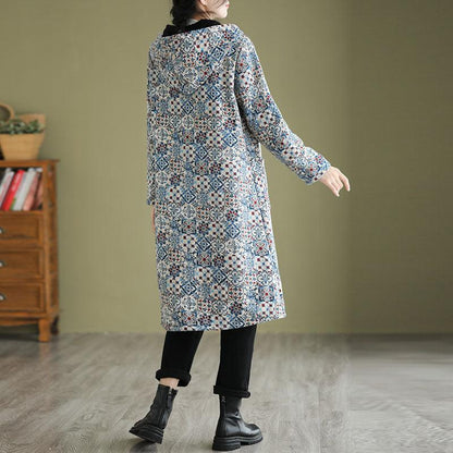 Chic Mid-Length Hooded Jacket with Fleece Lining and Print - Vogue Aura