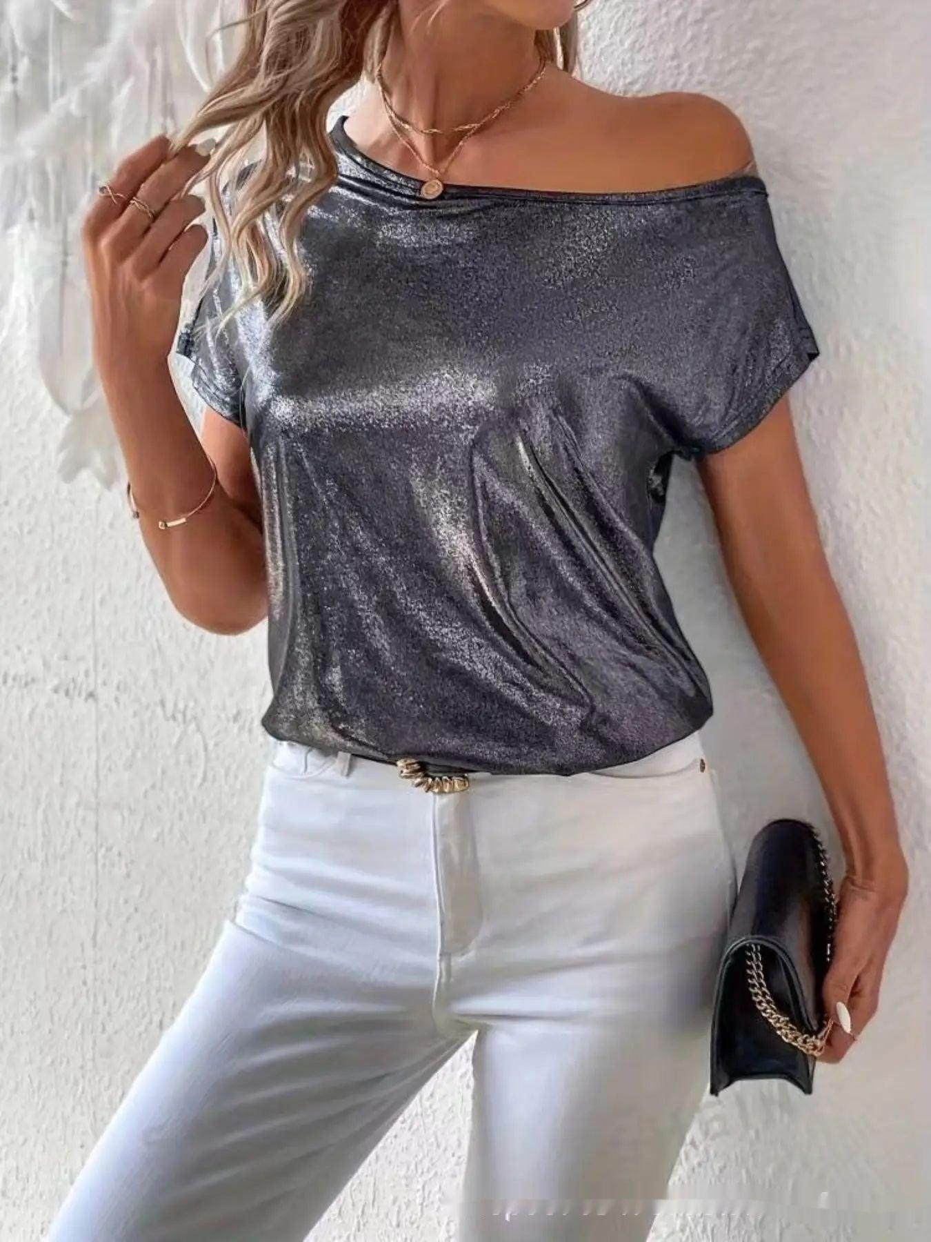 Chic Off-the-Shoulder Sequined Slim-Fit Women's Blouse - Vogue Aura