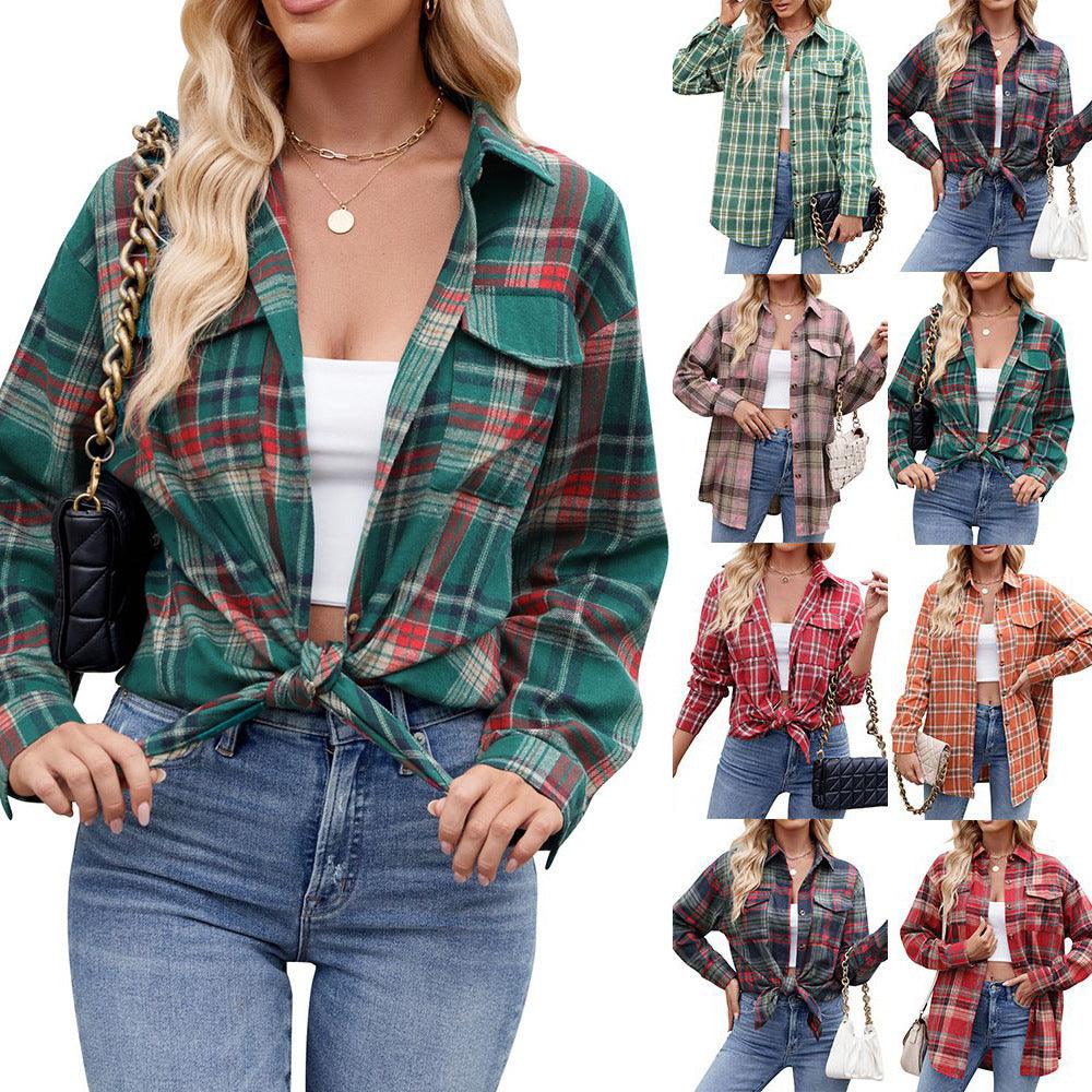 Trendy Oversized Plaid Pocket Shirt for Women - Vogue Aura