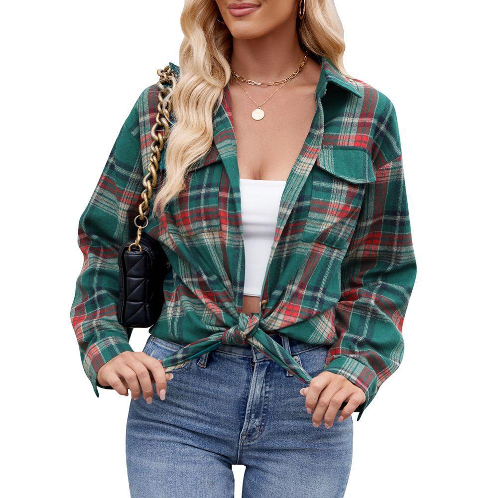 Chic Oversized Plaid Pocket Shirt for Women - Vogue Aura