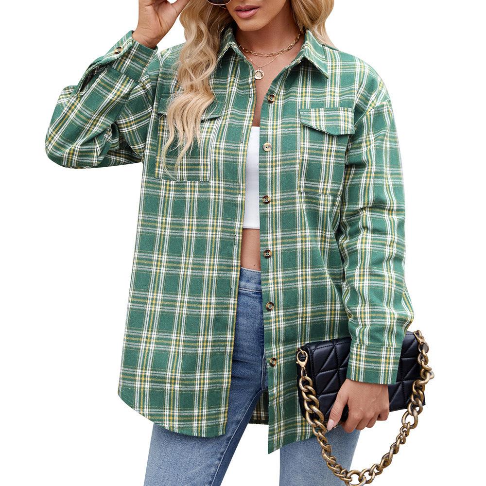 Chic Oversized Plaid Pocket Shirt for Women - Vogue Aura