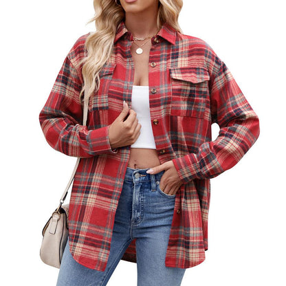 Trendy Oversized Plaid Pocket Shirt for Women - Vogue Aura